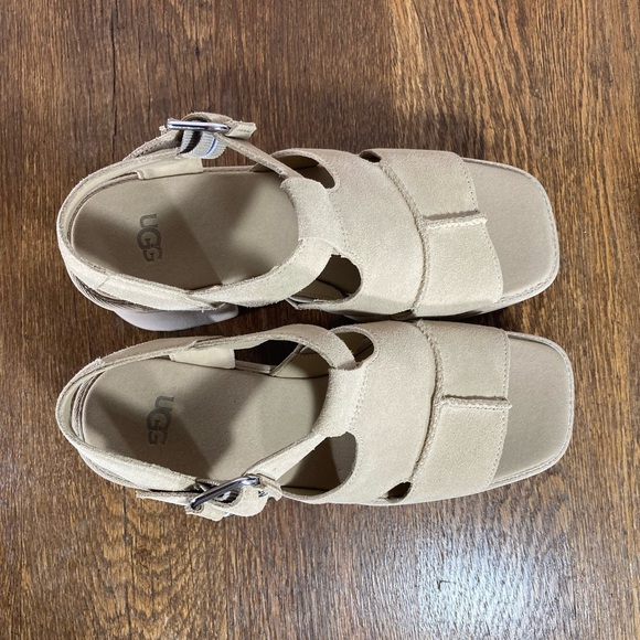 New UGG New Heights Platform T-Strap Sandal in Mustard Seed Women’s Size 9 - Picture 5 of 11